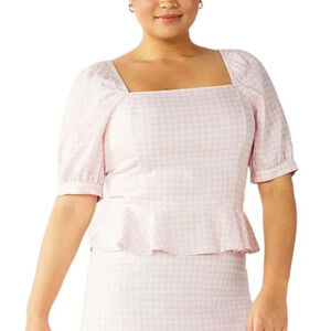 Draper James Pink Gingham Smocked Peplum Hem Blouse XL